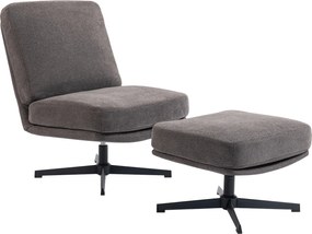 HOMCOM Fotoliu cu taburet rotativ, fotoliu lounge cu aspect de in pentru living, gri închis | Aosom Romania