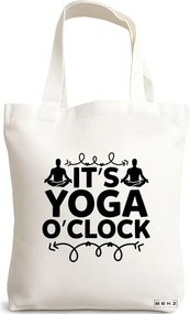 Sacosa de Panza pentru Cumparaturi, Geanta Tote Yoga It's yoga o'clock, 38x34.5 cm, Alba, BEKZ®