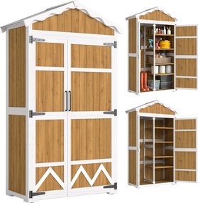 Outsunny Căsuță de grădină din lemn 105x55x179 cm Dulap pentru unelte cu 4 rafturi Acoperiș din metal galvanizat Lemn natural | Aosom Romania