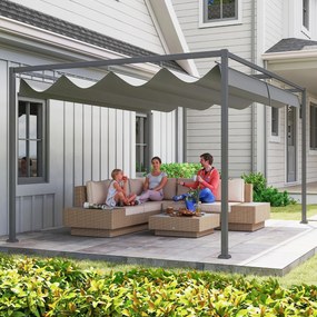 Outsunny Pergolă Gazebo 4x3 m cu Acoperiș Retractabil, Orificii de Drenaj, Țepușe și Șuruburi, Pergolă pentru Grădină din Poliester și Metal, Gri Închis | Aosom Romania