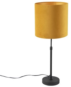 Lampă de masă neagră cu abajur din catifea galbenă cu auriu 25 cm - Parte
