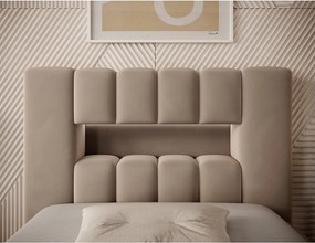 Pat maro deschis tapițat cu spațiu de depozitare cu somieră 90x200 cm Lamica – ELTAP