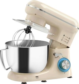 HOMCOM Robot de bucătărie 4,5 L 1300 W 6 viteze bol din oțel inoxidabil tel cârlig paletă bej | Aosom Romania