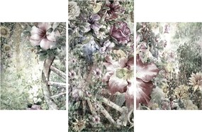 Tablou - Flori pe roata de lemn (90x60 cm)