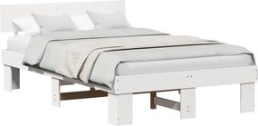 vidaXL Cadru de pat cu headboard Alb 120 x 200 cm Lemn de pin masiv