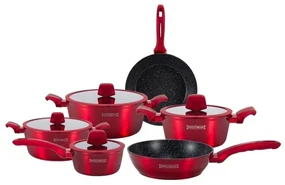 RESIGILAT - Set oale si tigai cu capace, marmorate, 10 piese Royalty Line RL-T10 rosu, antiaderente
