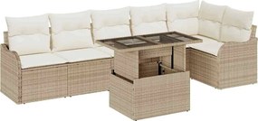 vidaXL Set de canapele pentru grădină cu pernă 7 pcs Bej Poli Rattan