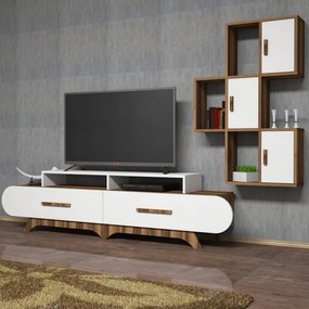 Ansamblu Comoda TV FloraS Walnut-Alb