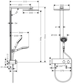 Coloana de dus crom lucios cu baterie termostatata Hansgrohe Raindance E 27361000