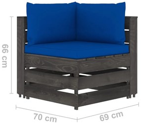 Set mobilier de gradina cu perne, 12 piese, gri, lemn tratat albastru si gri, 12