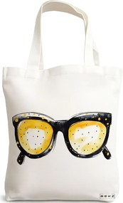 Sacosa de Panza pentru Cumparaturi, Geanta Tote, model Modern Sunglasses 38 x 34.5 cm, Alba, BEKZ®