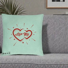 Cadou Romantic - Perna Personalizata Love You Doua Inimi, 40x40 cm, Verde Menta, Husa Detasabila, Perna Inclusa, BEKZ®