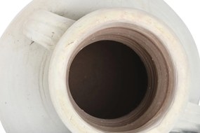 Vas decorativ amforă din teracotă artizanală, finisaj craft alb-crem, cu 2 anse, 40×40×100 cm, „Jerba"