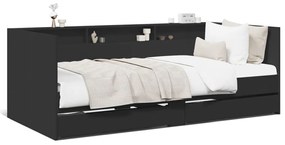 3280861 vidaXL Cadru pat de zi cu sertare, negru, 75x190 cm, lemn prelucrat
