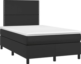 vidaXL Pat box spring cu saltea, negru, 120x190 cm, piele ecologică