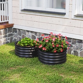 Outsunny Set de 2 containere de plantare galvanizate, Ø60 x 30H cm, ghivece cu fund deschis pentru diferite plante, Gri închis | Aosom Romania