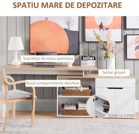 HOMCOM Birou cu Blat Extensibil pentru PC și Bibliotecă, 140x117x76 cm, Alb | Aosom Romania