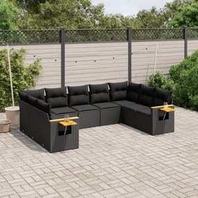 3259514 vidaXL Set mobilier de grădină cu perne, 9 piese, negru, poliratan