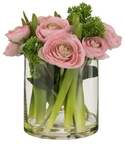 Vaza cu flori artificiale, Textil, Roz, 24x24x26.5 cm