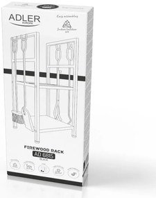 Suport pentru lemne de foc cu unelte Adler AD 6815, Pana la 80 kg, Douа rafturi, Constructie din otel, Negru