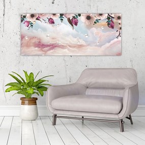 Tablou - Flori roz și marmură roz (120x50 cm)