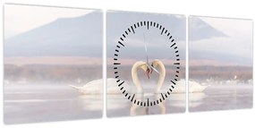 Tablou - Lebede îndrăgostite (cu ceas) (90x30 cm)
