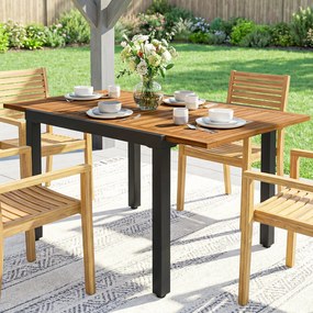 Outsunny Masă de Grădină Extensibilă 120/80x70 cm Cadru din Oțel și Blat din Lemn de Acacia pentru 4-6 Persoane Natural | Aosom Romania