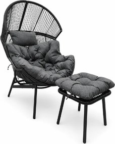 Scaun de gradina AURELO cu taburet, neagra