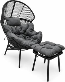 Scaun de gradina AURELO cu taburet, neagra