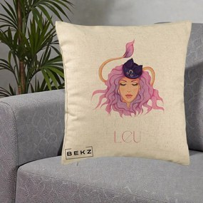Perna Personalizata Zodie Leu, 40x40 cm, Bej, Husa Detasabila, Perna Inclusa, BEKZ®