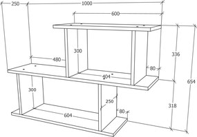 Etajera Rico V2, Stejar Bronz, L 100 x l 25 x H 65 cm