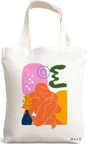 Sacosa de Panza pentru Cumparaturi, Geanta Tote, model Contemplatie Abstracta, 38x34.5 cm, Alba, BEKZ®