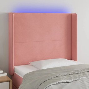 3123803 vidaXL Tăblie de pat cu LED, roz, 83x16x118/128 cm, catifea