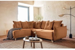 Colțar cărămiziu extensibil cu tapițerie din catifea reiată (colț stânga) Lazy Lukka – Miuform