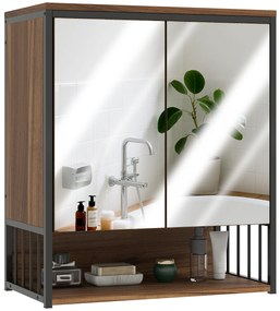 HOMCOM Dulap murale baie cu oglindă, dulap baie cu compartiment deschis ușă cu închidere amortizată maro | Aosom Romania