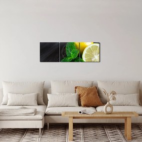 Tablou cu lămâie și mentă pe masă (cu ceas) (90x30 cm)