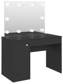 331548 vidaXL Masă de machiaj cu lumini LED, negru , 110x55x145 cm, MDF