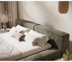 Pat matrimonial verde închis tapițat cu spațiu de depozitare cu somieră 140x200 cm Voliera – Maison de Rêve