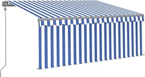 vidaXL Copertină retractabilă automat cu stor, albastru&alb, 3,5x2,5 m