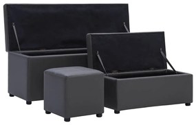 281327 vidaXL Bănci și taburet, gri, piele ecologică