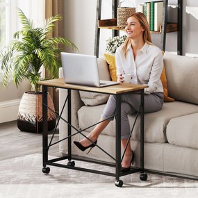 HOMCOM Birou pliant cu roți, economizor de spațiu, oțel, MDF, Stejar | Aosom Romania