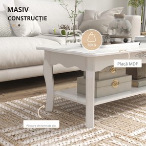 Masa pentru cafea HOMCOM, din lemn, 94x44x42 cm, alba | Aosom RO