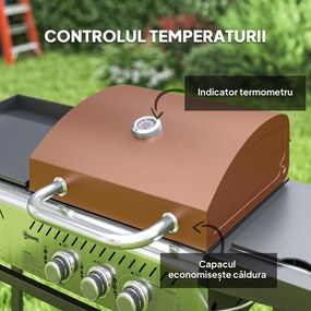 Outsunny Grătar pe Gaz cu Plită și Arzător, Capac cu Termometru Negru | Aosom Romania
