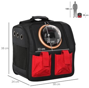 PawHut Rucsac Pliabil pentru Animale Mici cu Hublou Negru Rosu 38x24x38 cm Transport Sigur | Aosom Romania