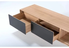 Comodă TV neagră/în culoare naturală din lemn de stejar 160x48 cm Fina – Gazzda