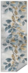 Covor tip traversă albastru deschis/auriu lavabil 80x200 cm Golden Leaves – Mila Home