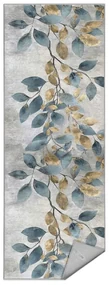 Covor tip traversă albastru deschis/auriu lavabil 80x200 cm Golden Leaves – Mila Home
