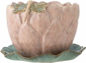 Ghiveci roz din ceramică cu farfurie, D18,5 x H13,5 cm, „Jaylee”