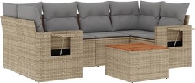 vidaXL Set canapele de grădină, 7 piese, cu perne, bej, poliratan