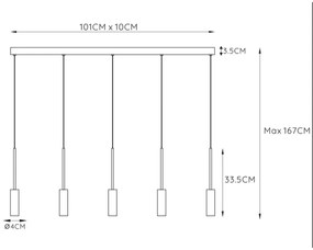 Lustră pe cablu Lucide 24401/35/30 TUBULE 5×LED/7W/30V